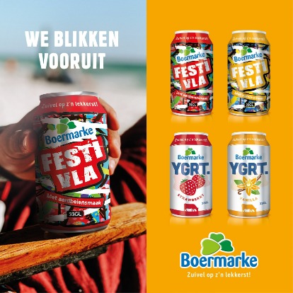 1 april grap van Boermarke yoghurt en vla uit blik.